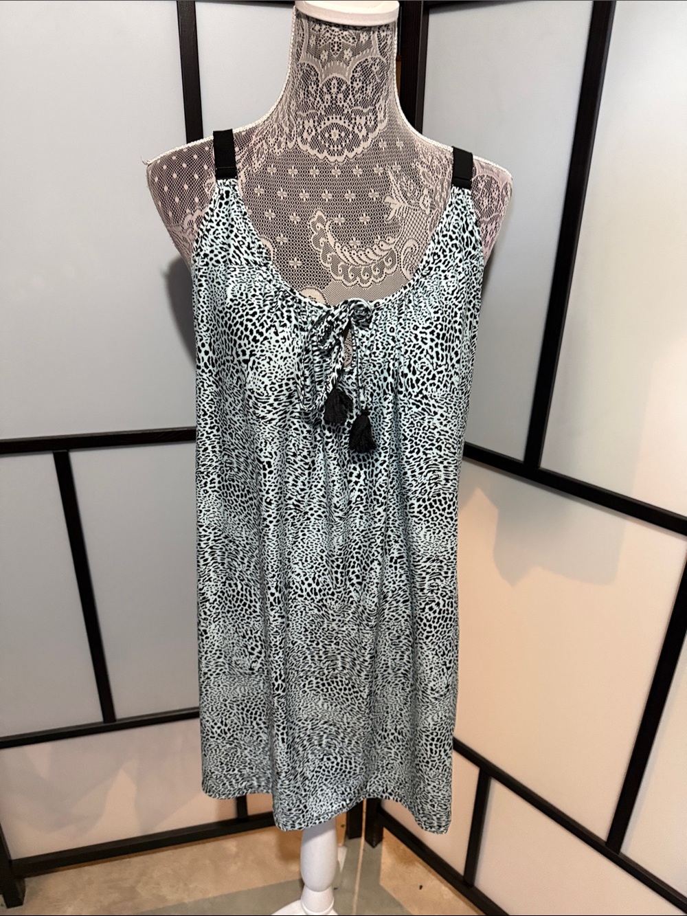 Secret Treasures Black & Blue Leopard Tassel-Front Chemise